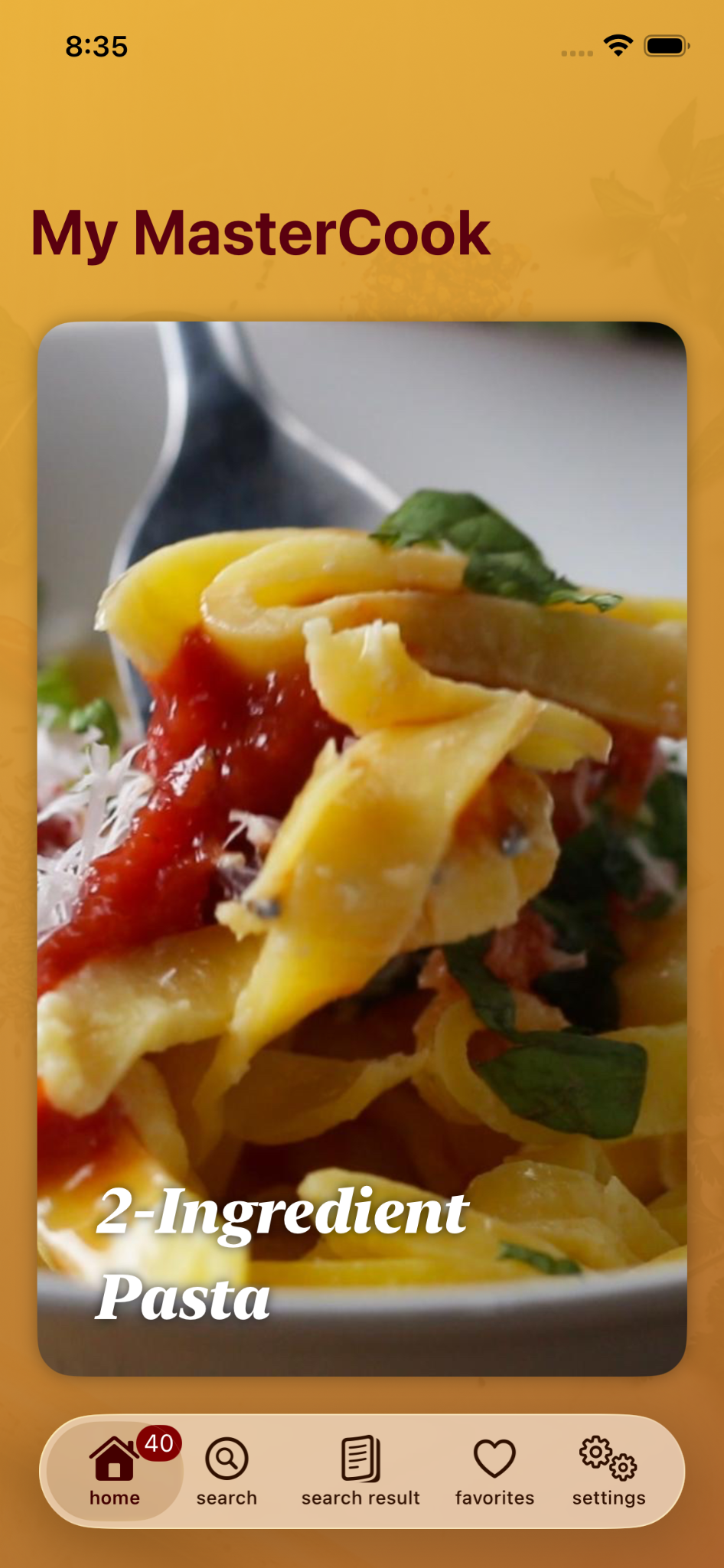 My MasterCook home screen